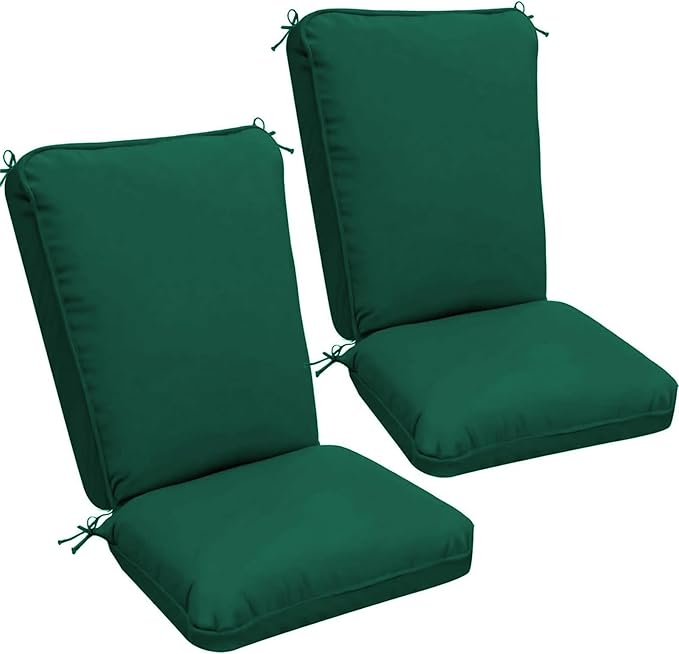 2 Pack Adirondack Chair Cushions, Waterproof & Fade-Resistant Outdoor Rocking Chair Cushion Set, Removable Seat Pads with Ties for High Back Dining or Patio Chairs, Green