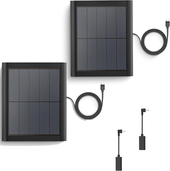 2 Pack Ring Solar Panel(2nd Generation), 5W Solar Panel Charger with Mount for Stick Up Camera & Pro, Spotlight Plus & Pro,Black,12FT/4M Long Cable with USB-C to Ring Barrel Plug Adapter 。