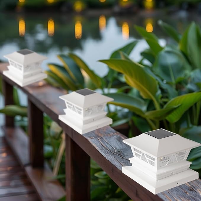 TW SHINE 8 Pack Solar Outdoor Fence Post Lights, 2 Modes Post Cap Lights Waterproof Warm White/Cool White for Yard, Garden, Porch, Patio Decor, for 4x4 5x5 6x6 Wood Posts, White