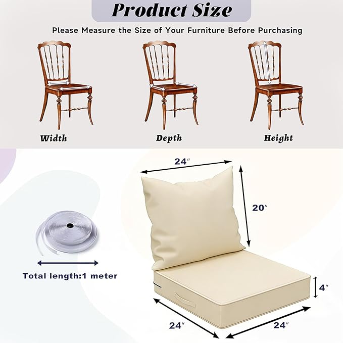 Patio Chair Cushions 24x24 Inch with Two Replaceable Cover Sets,Waterproof Fade Resistant Outdoor Cushions for Patio Furniture, Edge Binding Design with Handle, Adjustable Straps & Hidden Zipper
