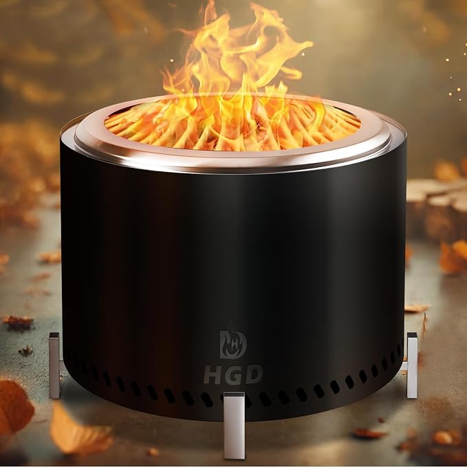 HGD 19.5" Smokeless Firepit with Stand, Stainless Steel Wood Burning Fire Pit for Friends & Family Gatherings, Secondary Combustion Outdoor Patio Stove for Garden BBQ & Bonfire (Black)