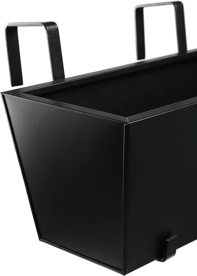 BIRDROCK HOME 1pk Metal Railing Planter - Balcony Flower Box - Deck Rail Boxes - House Apartment Plant Pot - Black