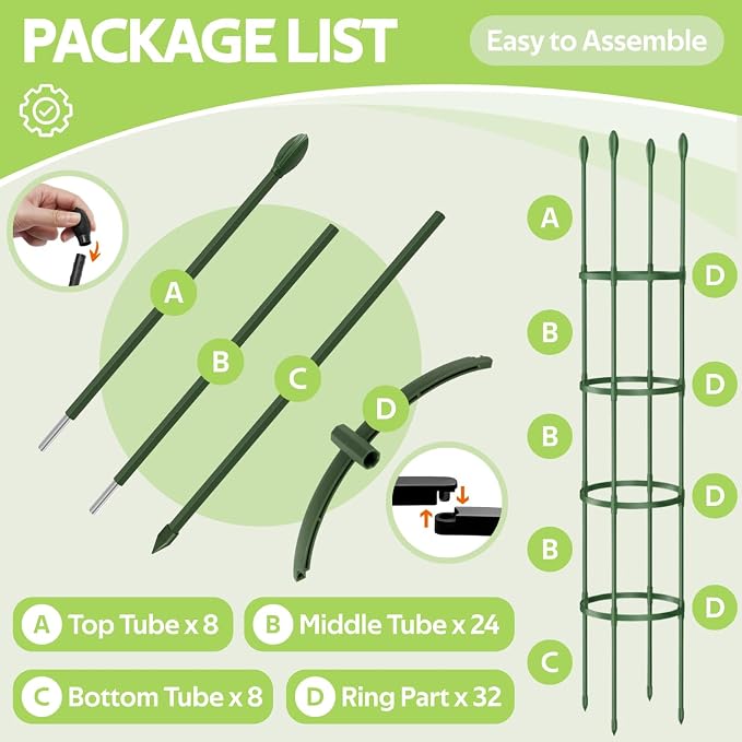 2 Pack Tomato Cages for Garden - Heavy Duty Tomato Trellis for Climbing Plants Vines Outdoor & Indoor - 63 Inch Adjustable Tall Tomato Cage Plant Support Stakes for Pots Raised Garden Bed