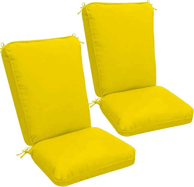 2 Pack Adirondack Chair Cushions, Waterproof & Fade-Resistant Outdoor Rocking Chair Cushion Set, Removable Seat Pads with Ties for High Back Dining or Patio Chairs, Yellow
