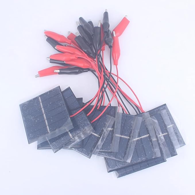10 Pcs Small Solar Panels, 0.45W 3V 150ma Solar Panel Module DIY Polysilicon Epoxy Solar Power kit Cell Charger 55mm*60mm with Wire Clip for Light Flashlight Toys (10Pcs 3V+ Wire Clip)