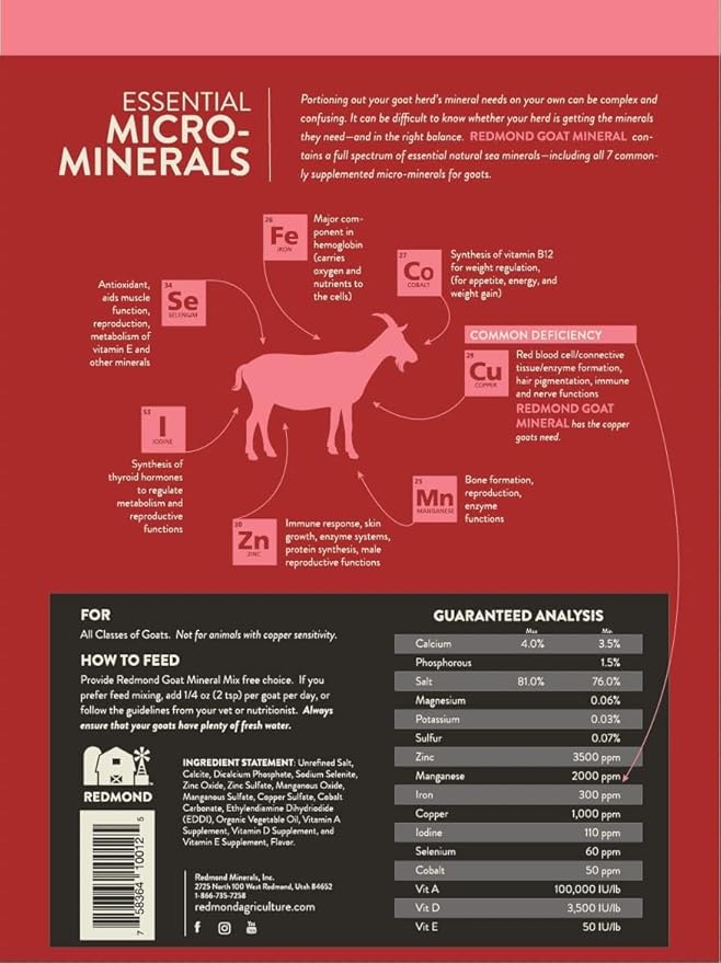 REDMOND Goat Mineral Supplement Mix, Unrefined Salt (5 LB)