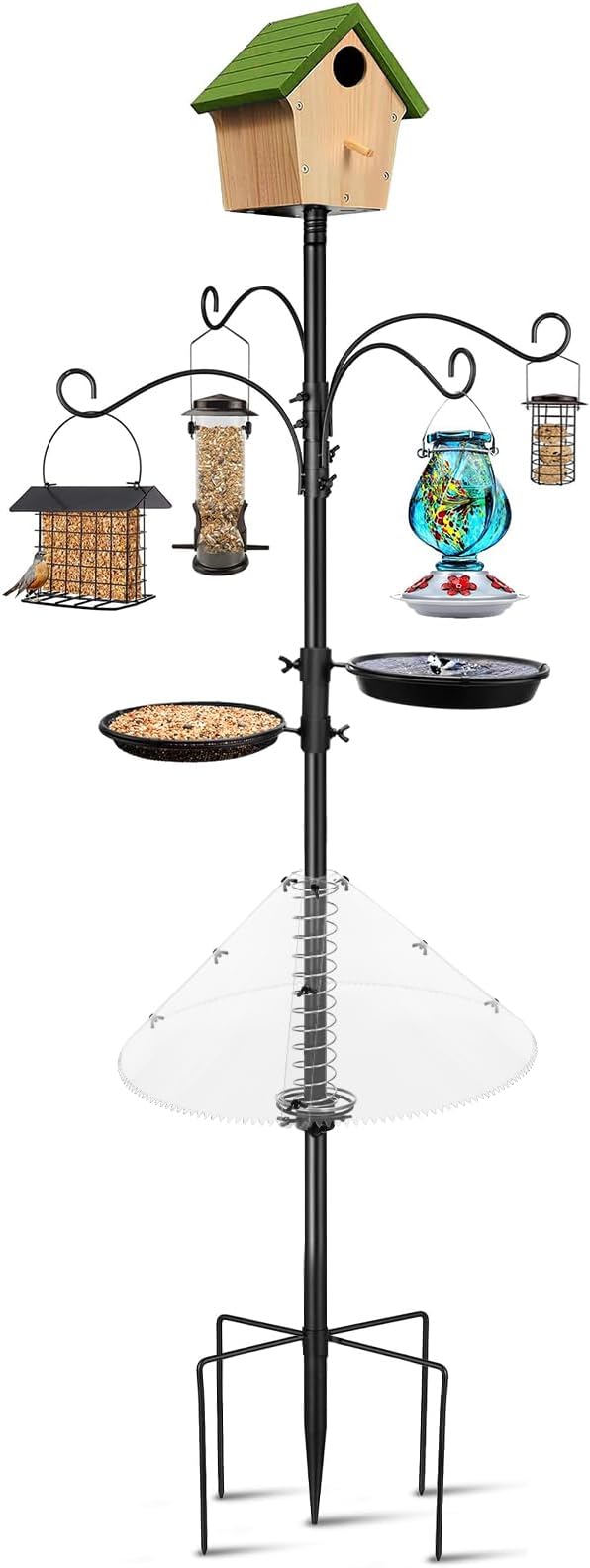Squirrel Baffle for Bird Feeder Pole, Squirrel Guard with Mounting Bracket, Spring-Supported and Spiked Edge, for 1x1 Post, 19-Inch, Clear