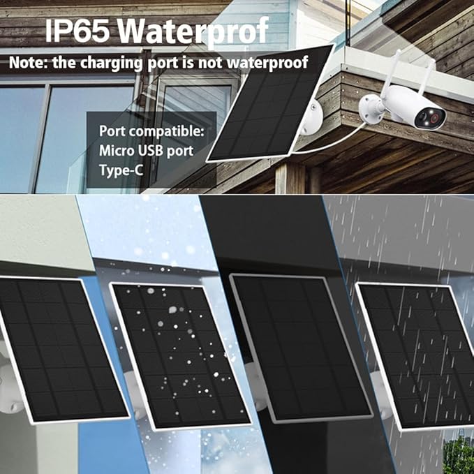 Solar Panel Charger, 6W Solar Panel with Micro USB & USB-C Port,IP66 Waterproof, for Bird Feeder Camera, Doorbell,Security Camera etc with 360°Adjustable Mounting,9.8Ft Cable
