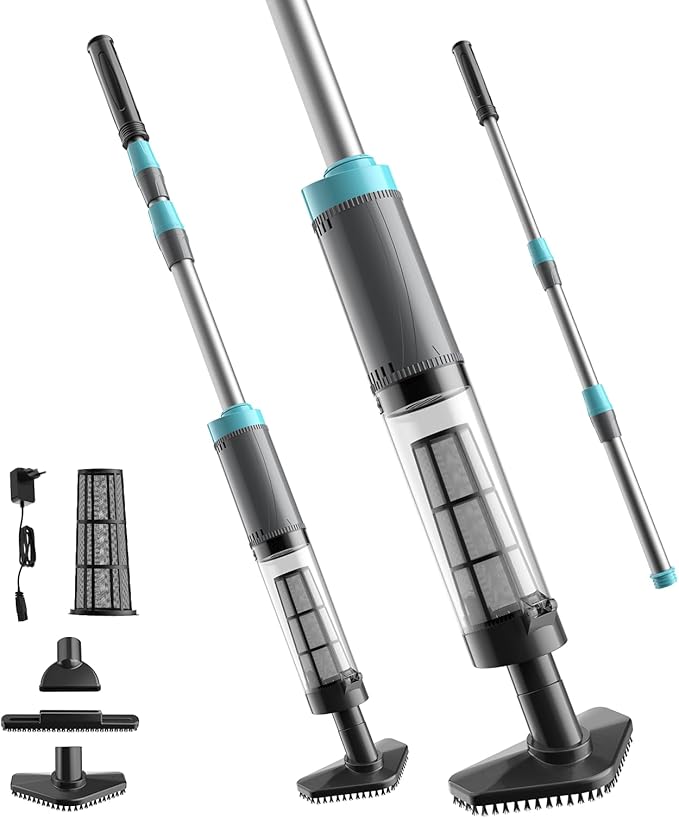 VERVEWAVE Handheld Hot Tub Vacuum, Cordless Small Pool Vacuum for Above Ground Pool with 3 Brush Heads & LED Light, Rechargeable Spa Vacuum Up to 90Mins Runtime, Ideal for Cleaning Small Debris Types