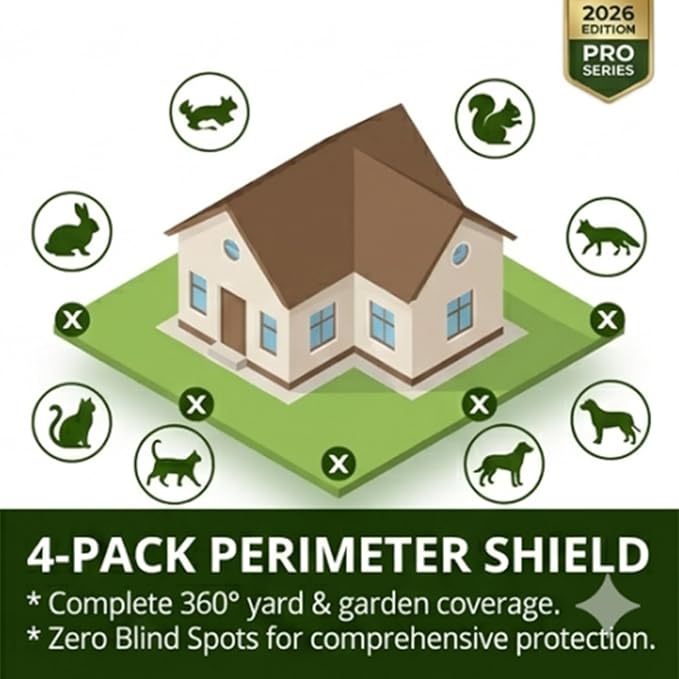 2026 Solar Ultrasonic Animal Repeller Outdoor,Deer Repellent Devices Waterproof with Flashing Light & USB Charging,Motion Activated Deterrent for Stray Cats,Dogs,Squirrels,Rabbits,Racoons for Garden