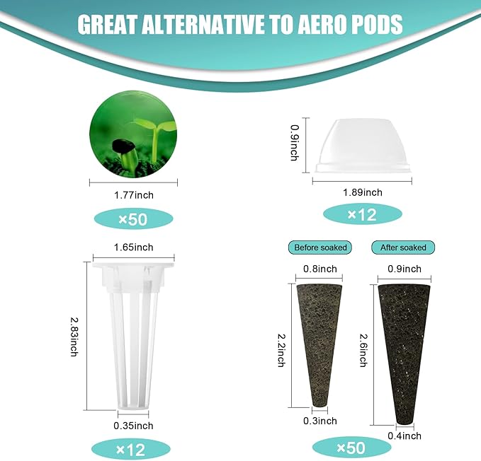 Haligo 124 pcs Seed Pod Kit for Aerogarden, Grow Anything Kit for Indoor Hydroponics Garden, Hydroponics Supplies with 50 Grow Sponges, 50 Pod Labels, 12 Baskets, 12 Planting Domes