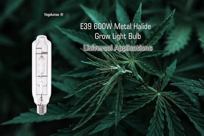 MH 600W Metal Halide Single Ended HID Grow Light Bulb Lamp High PAR Enhanced Blue and Violet Spectrums for Hydroponic Horticulture Vegetative Growth,CCT 6000K,55,000 Lumens,E39 Base