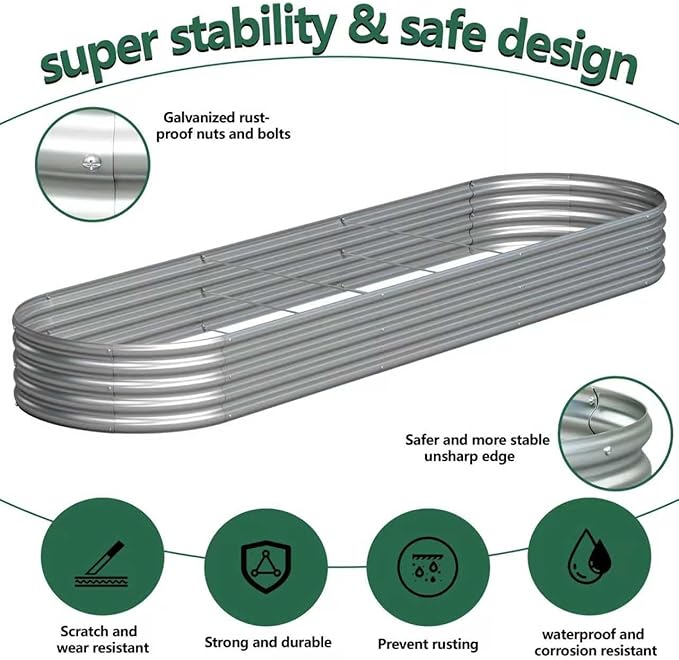 12x1.5x1FT Galvanized Raised Garden Bed Kit,Vegetable Boxes-Oval Metal Flower Box,Large Planter Raised Beds Outdoor Garden for Planting,Fruit,Herb-Silver