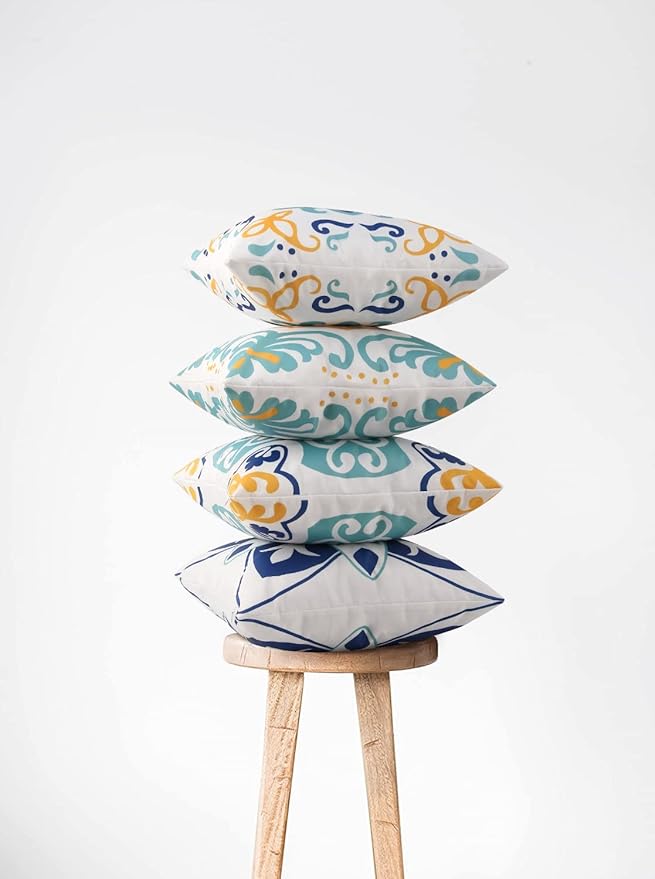 Pyonic Outdoor Pillow Covers 16x16 Spring Summer Garden Waterproof Throw Pillow Covers Cushion Case Patio Pillows for Couch Tent,Set of 4,Blue