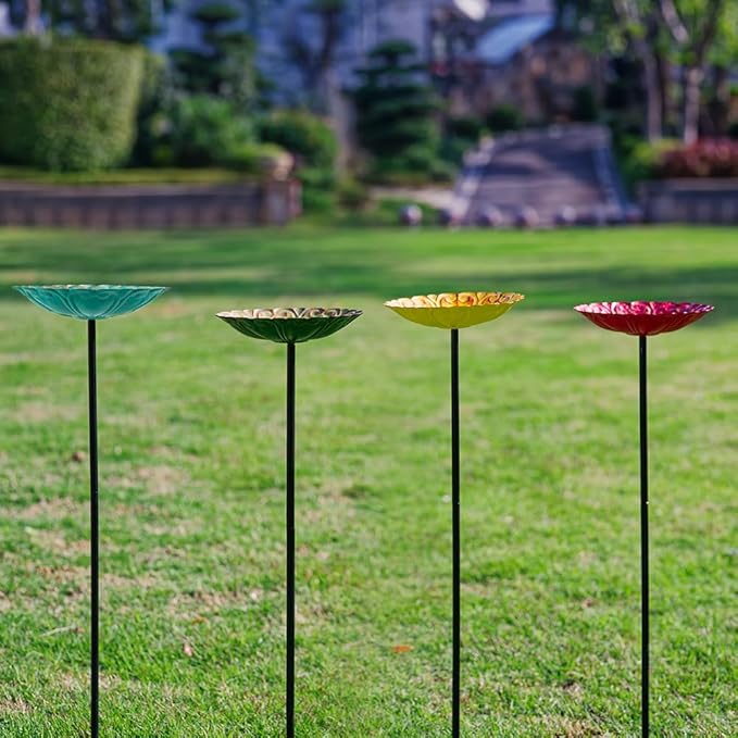 DREAMSOUL Flower Bird Bath with Metal Stake, Small Bird Baths for Outdoors Birdbath Set for Bird Lovers Garden Decoration (4 PCS)