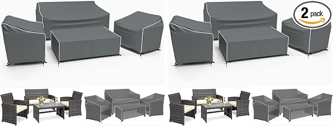 Gasadar Patio Furniture Covers,4-Piece Outdoor Furniture Cover Waterproof for Patio Loveseat,Chair and Coffee Table,500D Heavy Duty,Grey,(Pack of 2)