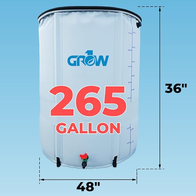 GROW1 Collapsible Reservoir Water Tank 265 Gallon Water Storage Barrel Container Portable for Garden Plants Gardening Greenhouse