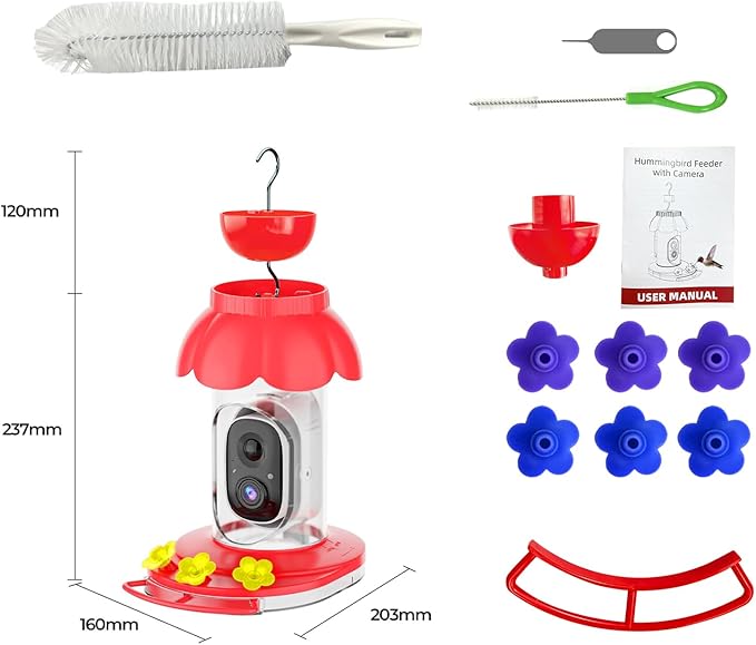 Hummingbird Feeder with Camera,Wireless Smart Bird Feeders for Outdoors Video Watching AI Camera with Auto Capture Videos & Motion Detection Ideal Gift for Bird Lovers