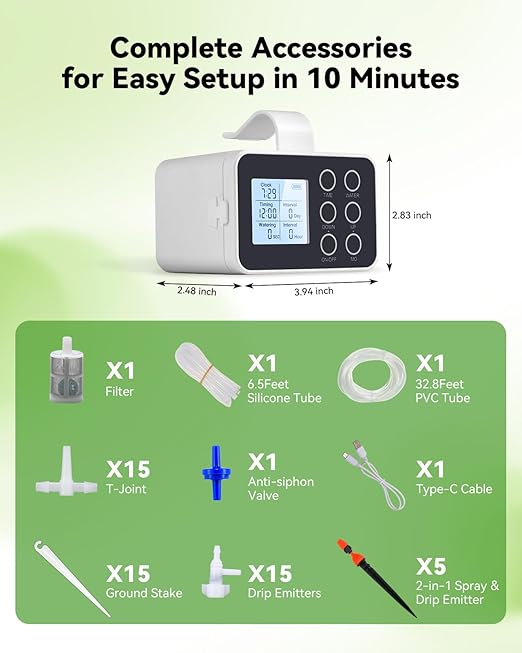 BAOSHISHAN Automatic Plant Waterer Indoor with Upgraded 2-in-1 Spray&Drip Emitter, Indoor Plant Watering System with Programmable Timer, Battery Powered Plant Watering Devices for 15 Plants