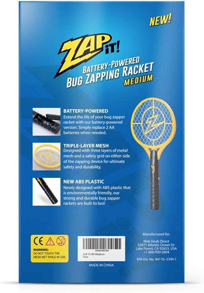 ZAP IT! Bug Zapper Battery Powered (2xAA Included) Bug Zapper Racket, 3,500 Volt