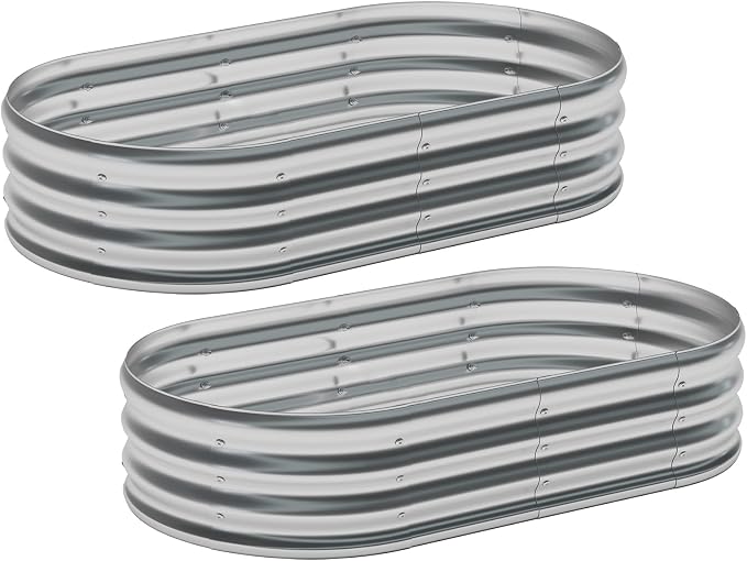 zizin 2 Pack Galvanized Raised Garden Bed Metal Oval Raised Garden Beds Outdoor Planter Box for Vegetables (4x2x1FT, Silver)