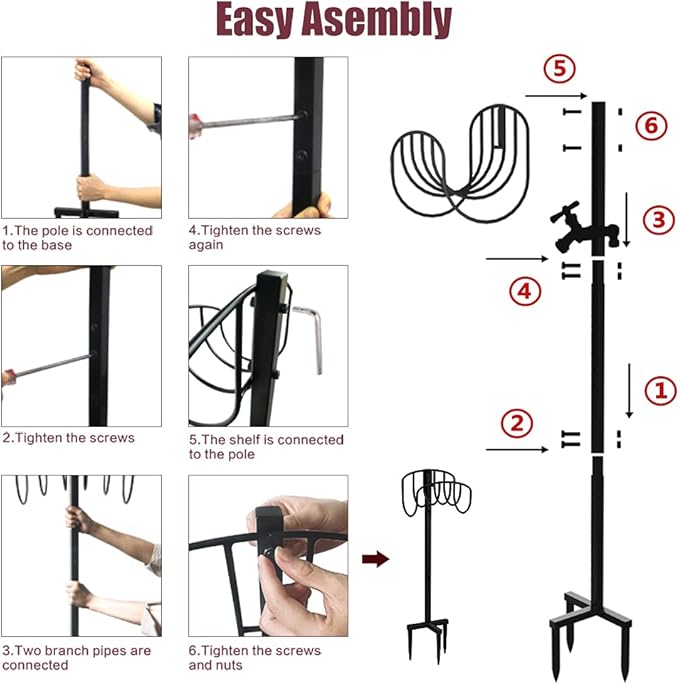 Artigarden Freestanding Garden Hose Holder Stake with Brass Faucet, Heavy Duty Metal Water Pipe Storage Stand Rack for Outdoor