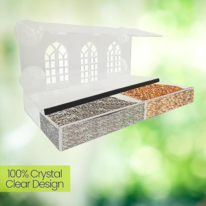 Nature Gear Acrylic Clear Window Bird Feeder with Strong Suction Cups, Removable Sliding Seed Tray, Weather-Resistant & Easy to Clean for Window Viewing, Bird Palace