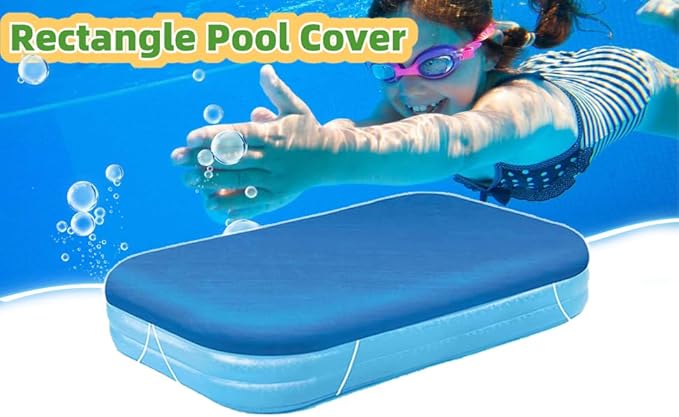 Rectangular Pool Cover, Fits 120 in x 72 in Inflatable Swimming Pool, Above Ground Pool Covers, Inflatable Pool Cover for Outdoor Paddling Family Pools (Swimming Pool Cover)