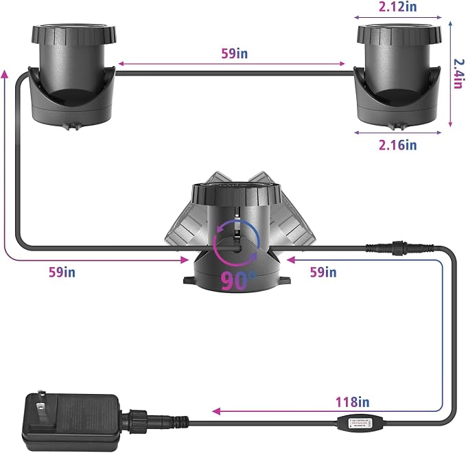 T-SUN Submersible LED Pond Lights, Color Changing Underwater Fountain Lights with Remote Control, IP68 Waterproof Landscope Spotlights for Fish Tank, Garden, Fountain, Pool (3 Heads)