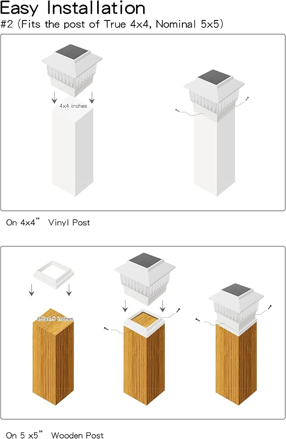 Single Solar Post Cap Light - Modern #2: Fits True 4x4 Vinyl & 5x5 Wood Posts, 3 Color Temp, 50 Lumen, Waterproof Outdoor Lights for Deck Fence, Elegant White