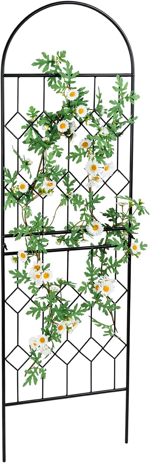 MyGift 4.5 ft Tall Arched Trellis with Matte Black Metal Wire Vintage Diamond Lattice, Geometric Shaped Outdoor Garden Support Frame for Climbing Plants and Crawling Vines