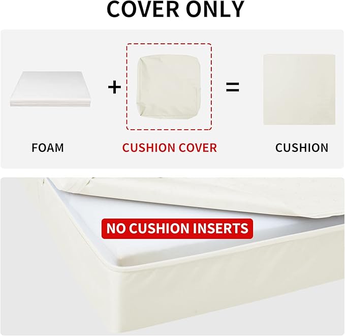 Easy-Going Waterproof Patio Cushion Covers 20x18x4 inch 2 Pack Replacement Non-Slip Outdoor Seat Cushion Slipcover with Zipper. Cream