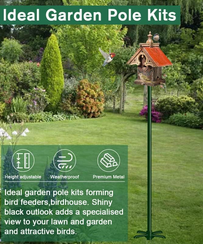 90Inch Heavy Duty Bird House Pole Mount Kit with Frosted, Bird Feeder Pole Kit with 5 Prongs Base and 2 Plates, for Outdoor, Yard, Garden, Green(Birdhouse Not Include)