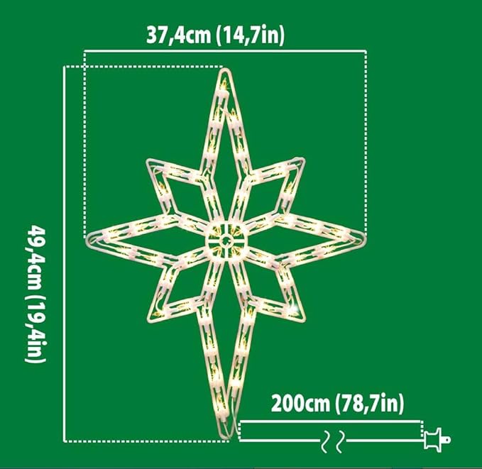 Christmas Window Silhouette Lights, Lighted Star of Bethlehem Double Sided Decorations with 50 Count Incandescent Mini Light, for Holiday Indoor Wall Door Glass Decor