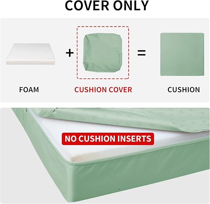 Easy-Going Waterproof Patio Cushion Covers 22x20x4 inch 4 Pack Replacement Non-Slip Outdoor Seat Cushion Slipcover with Zipper. Greyish Green