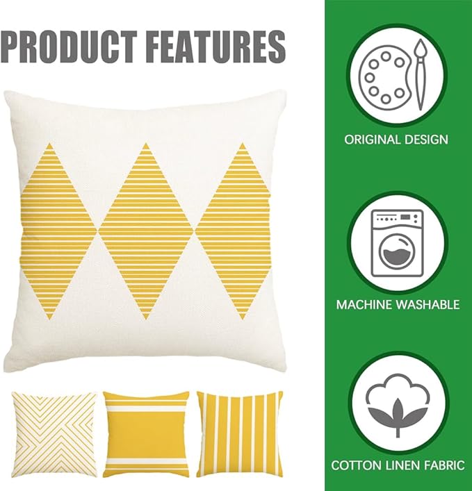 RABUSOFA Yellow and White Outdoor Pillows Waterproof,18x18 inch Boho Summer Outdoor Pillow Covers Set of 4 for Patio Furniture Sunbrella (2Y-18) (18"x18")