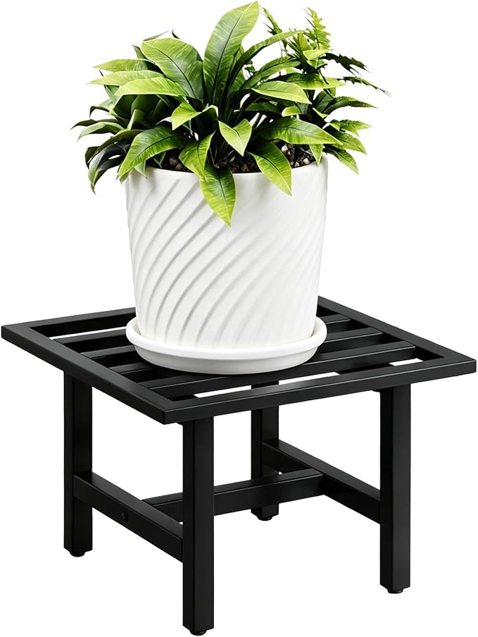Heavy Duty Metal Plant Stand Outdoor, 330 lbs Wrought Iron Square Plant Stand Indoor, Rustproof Low Pedestal for Large Flower Pots, Patio, Balcony, Garden Decor 1 Pack Black