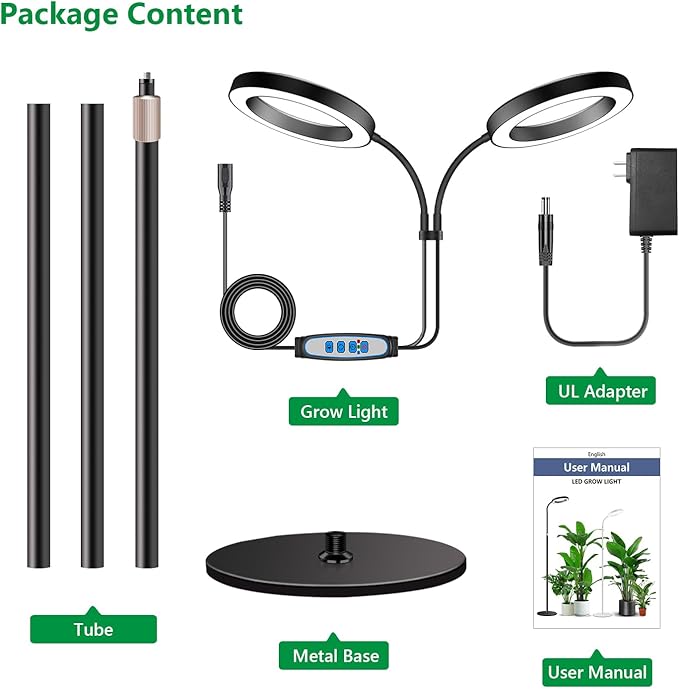 Aumtrly Large Plant Light for Indoor Plants, 2 Head Full Spectrum Grow Light with 68" Adjustable Stand for Growing Large Tall Plants, Black Halo Floor LED Grow Lamp with 16 Hour Timer