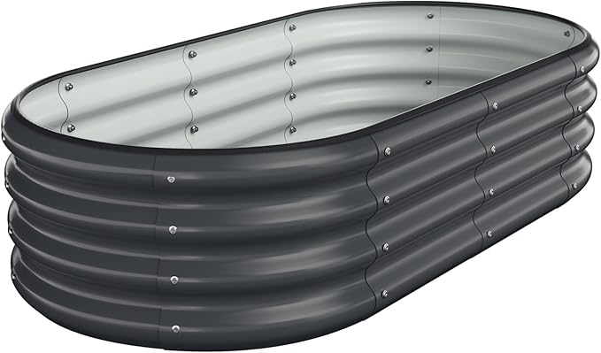 Raised Beds for Gardening, 4x2x1ft for Lightweight Garden Boxes with Easy Assembly, Oval Large Galvanized Planters for Outdoor Plants, Vegetables, Fruits, Flower,Black