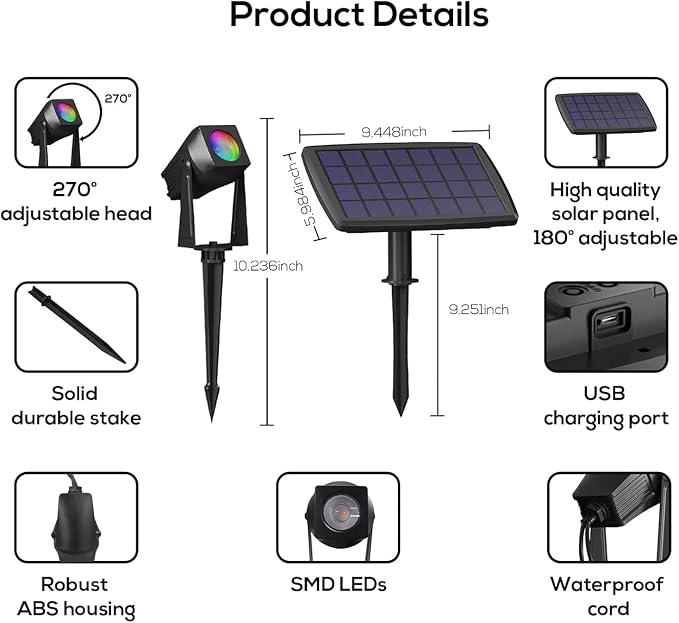 Solar Smart Bluetooth Landscape Spotlights 4 Pack, RGBW Landscape Light, Solar Spot Lights Outdoor, Solar Outdoor Uplights for Garden Trees Yard Landscape