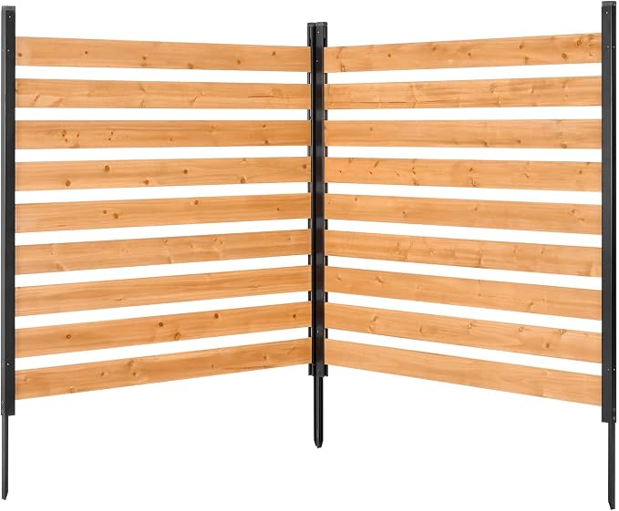 VEVOR Wooden Privacy Fence, 48 x 49 inch Air Conditioner Fence, 2 Panel Solid Outdoor Wood Privacy Screen with Metal Stakes, Steel Frame, Trash Can Hider Fences Suitable for Garden, Pool