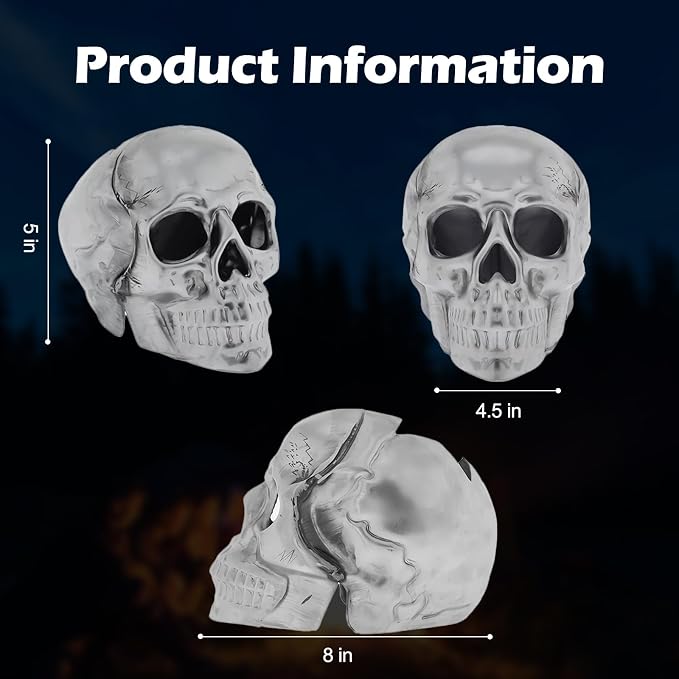 Imitated Human Skull Gas Log for Indoor or Outdoor Fireplaces, Made of Metal, Durable for More Than 10 Years,Fire Pits Halloween Decor Skull Charcoal (Fireproof)(Refractory) (2)