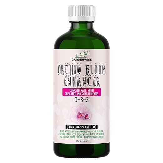 GARDENWISE 0-3-2 Giant Bloom: Orchid Bloom Enhancer - Orchid Bloom Booster - Orchid Food Fertilizer Concentrate - Chelated Nutrients for Healthy Flower & Reblooms (16 OZ)
