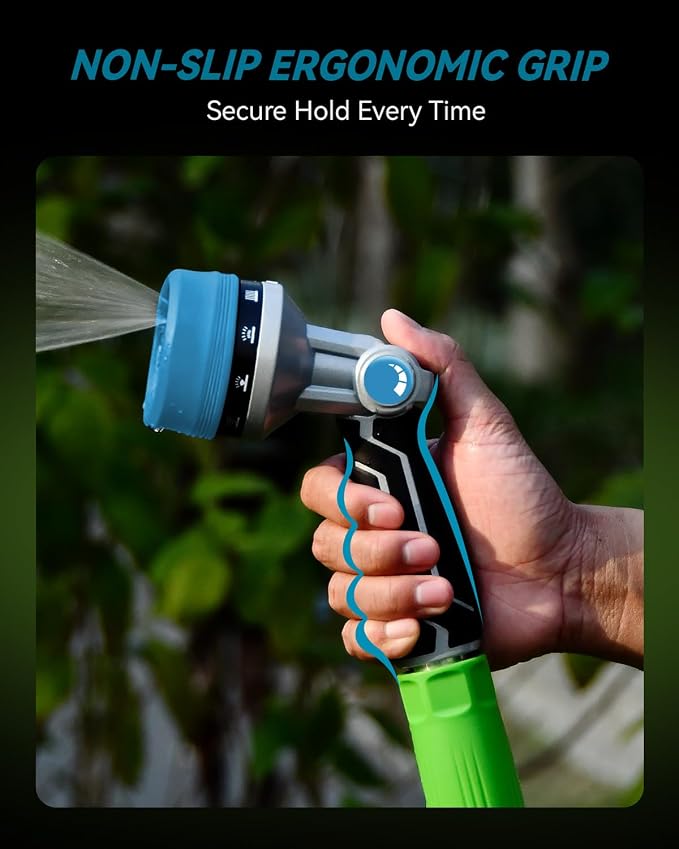 RAINPOINT Full-Metal Garden Hose Nozzle, Heavy Duty Water Hose Nozzle Sprayer With 10 Adjustable Patterns & High Flow,Thumb Control For Flow Adjustment, Ideal For Watering, Washing, Cleaning,Blue
