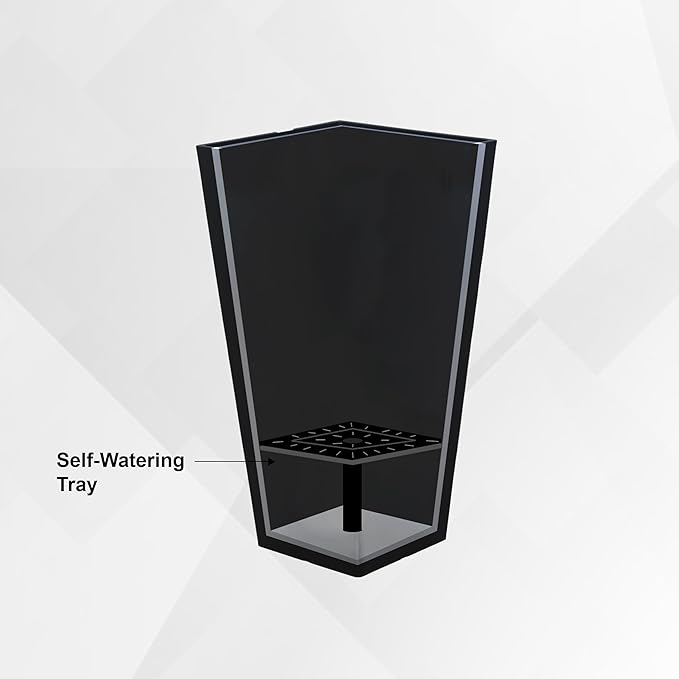 XBrand 30 in. Tall Tapered Square Self-Watering Planter, Modern Indoor/Outdoor Matte Black Plant Pot with Drainage Insert Tray for Patio Garden Decor