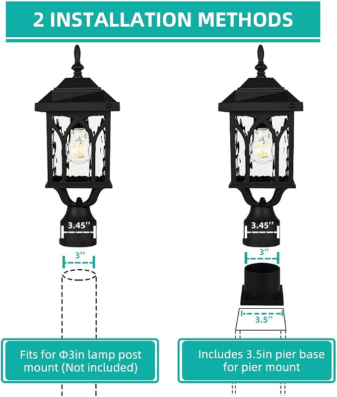 Solar Lamp Post Light Outdoor,Solar Outdoor Post Light with 3.5in Pier Mount Base,Matte Black,Suitable for Wet Locations