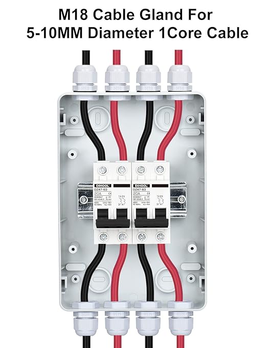 DIHOOL DC Circuit Breaker Box Cover with UV-Proof, 20 Amp Electrical Power Distribution Box 2 in 2 Out, PV Solar Disconnect Switch