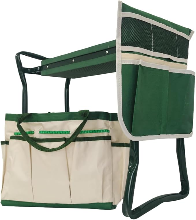 Garden Kneeler and Seat Heavy Duty - Foldable Kneeling Stool with Large Tool Pouch & Storage Bag, Space-Saving, Ideal Gift for Gardeners, Seniors & Parents