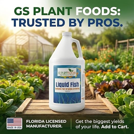 GS Plant Foods Liquid Fish Fertilizer - Organic Material Review Institute Listed (55 Gallons) – Natural Hydrolyzed Fish Fertilizer for Gardens, Lawns & Container Growing