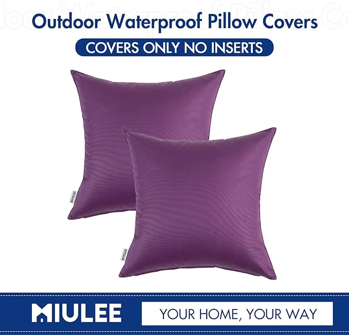 MIULEE Pack of 2 Decorative Outdoor Waterproof Pillow Covers Square Garden Cushion Sham Throw Pillowcase Shell for Spring Patio Tent Couch 18x18 Inch Purple